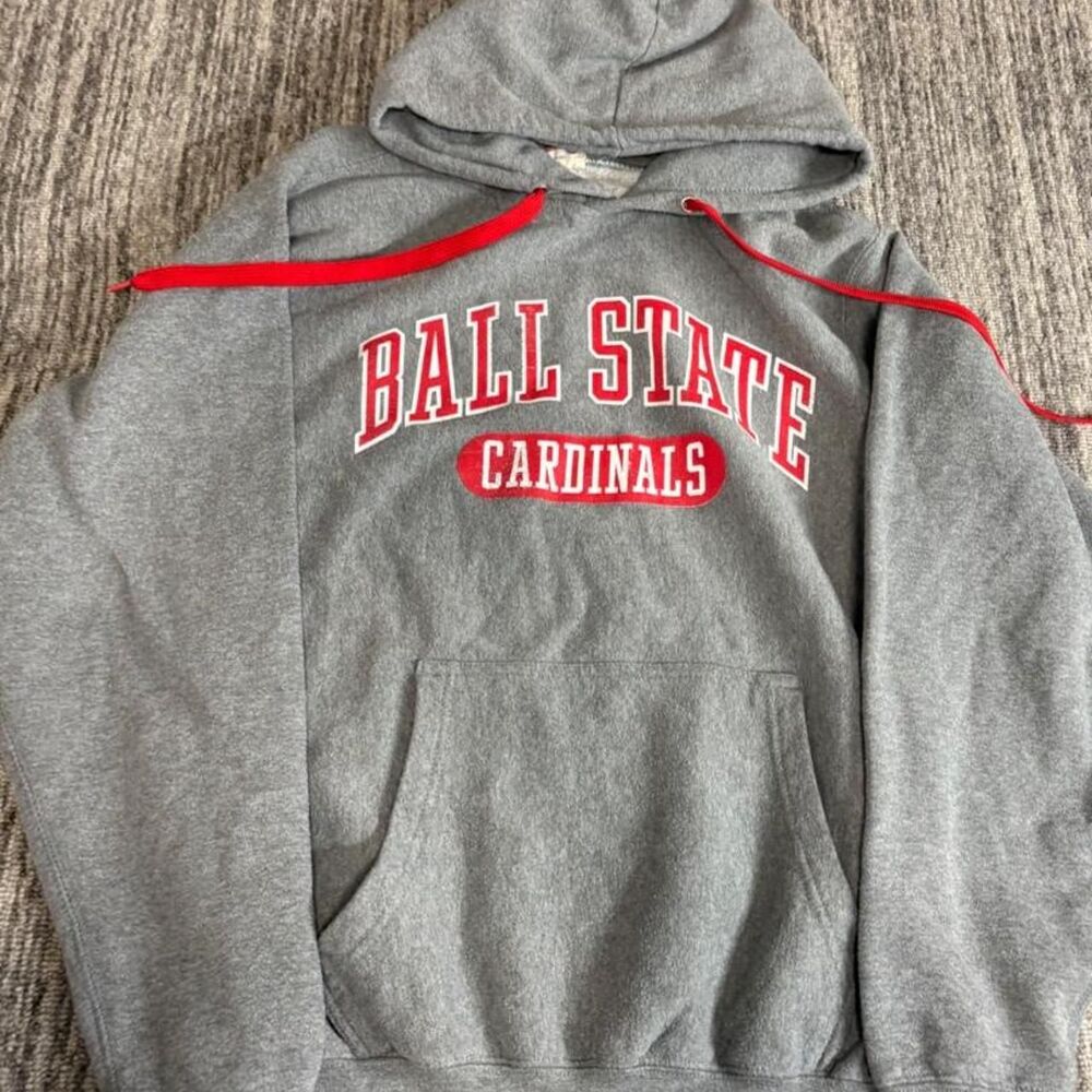 Super crazy vintage retro Y2K grail spellout Gray Ball State Cardinals hoodie